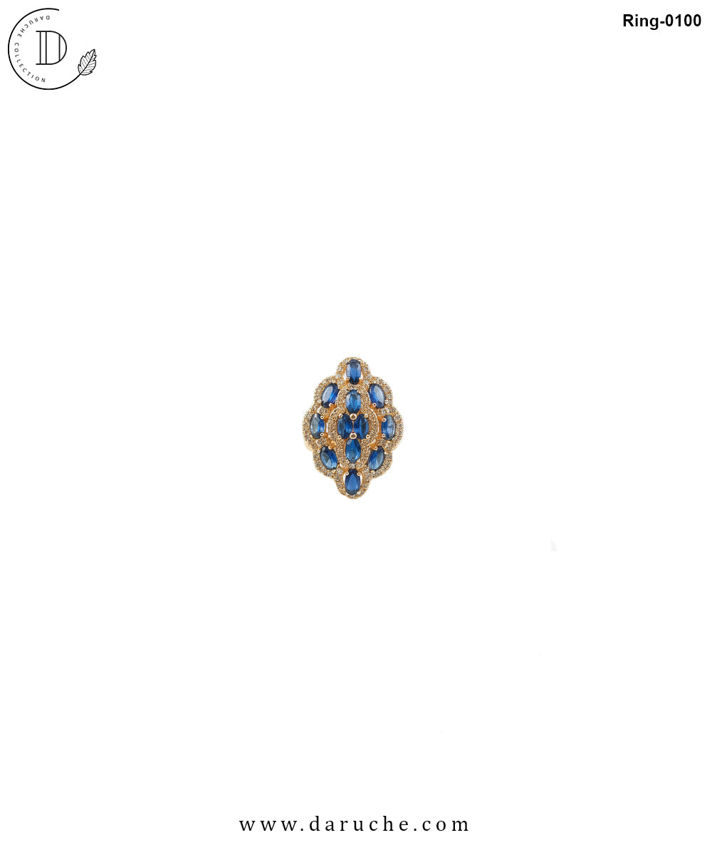 Navy Cubic Zircon Adjustable Ring