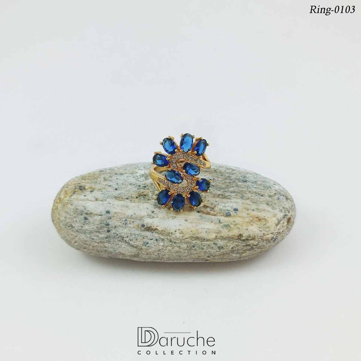 Floral Navy Zircon Adjustable Ring