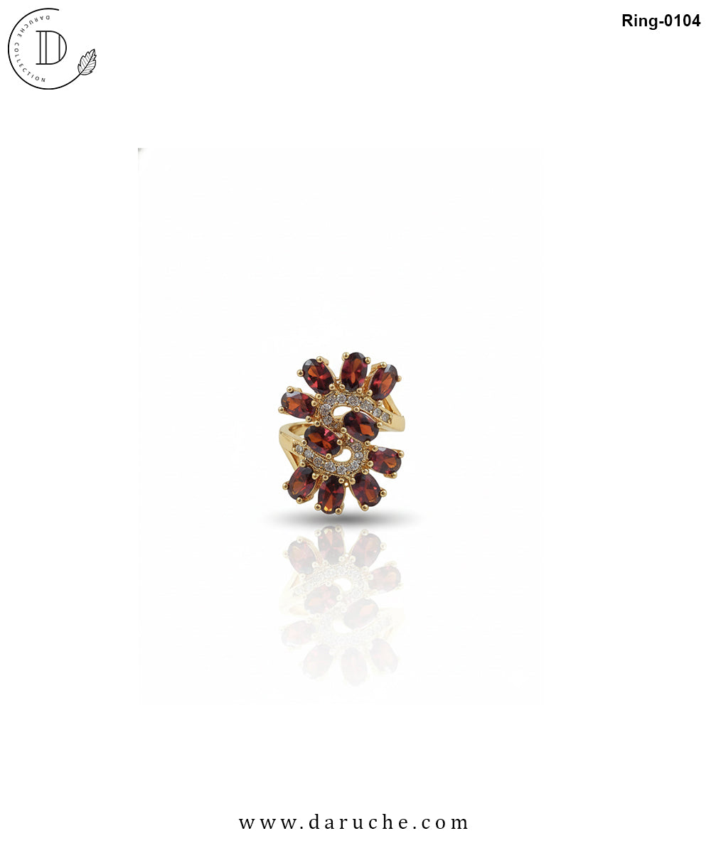 Floral Berry Brown Stone Adjustable Ring