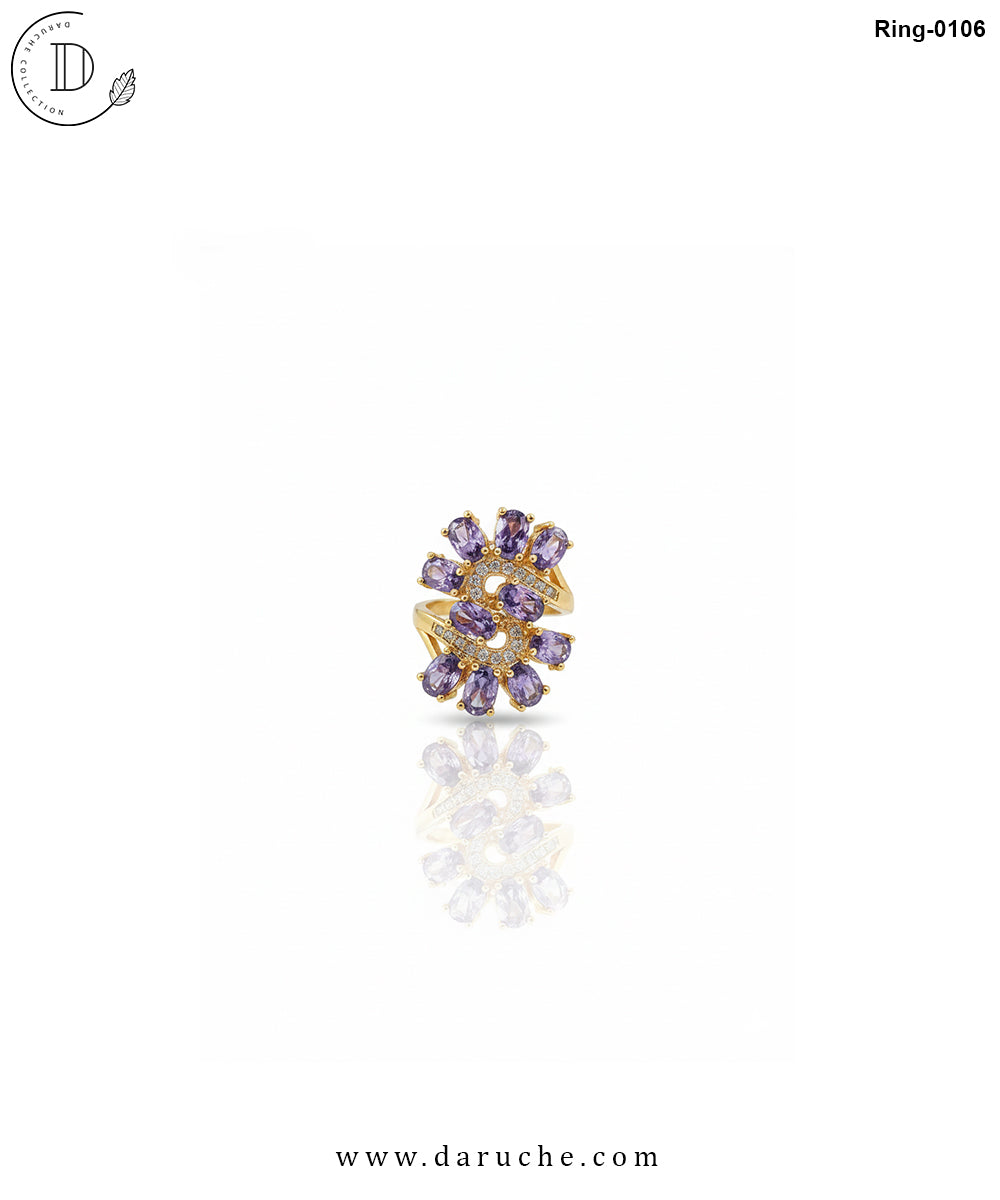 Floral Purple Stone Adjustable Ring