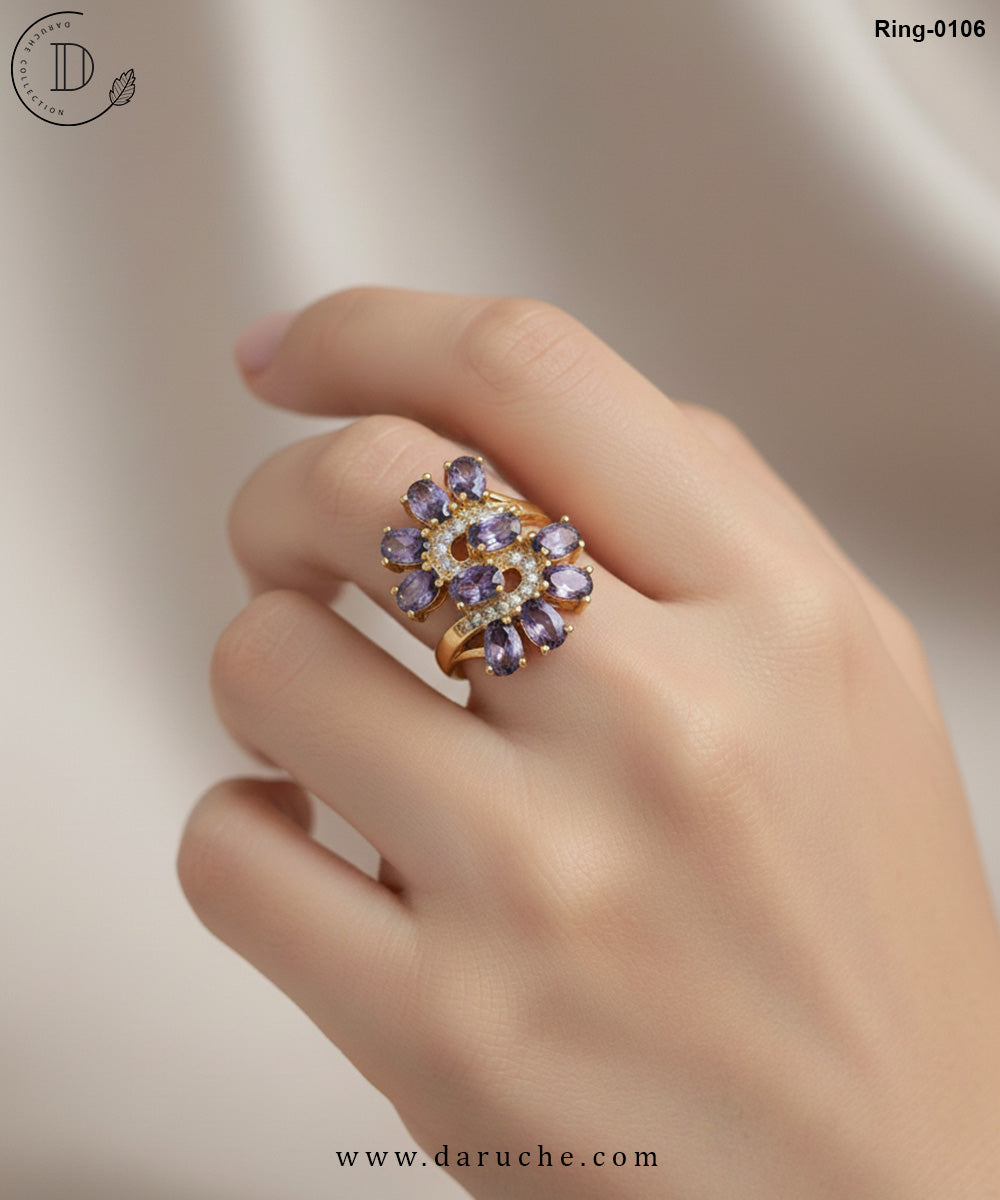 Floral Purple Stone Adjustable Ring