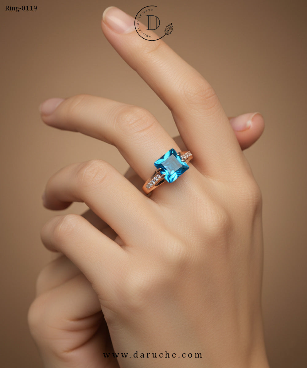 Aqua Square Adjustable Ring