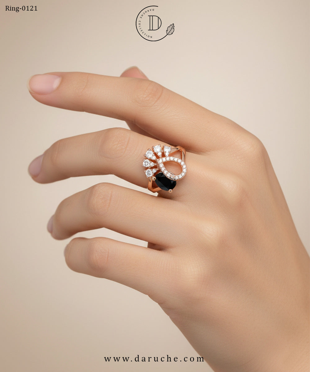 Black Blossom Adjustable Ring