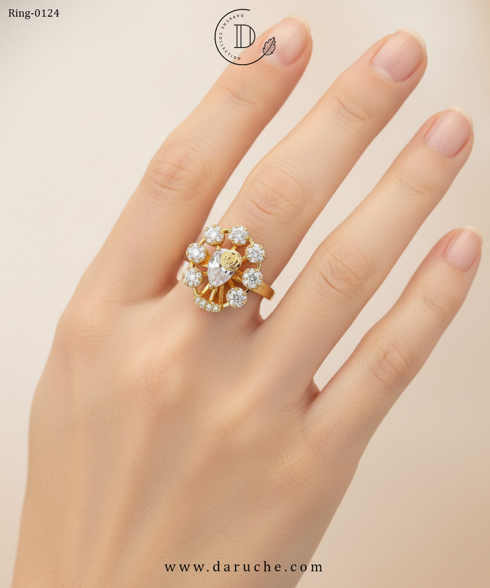 White Zircon Stone Adjustable Ring