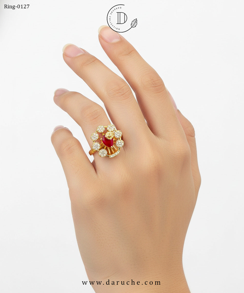 Red Cubic Zircon Adjustable Ring