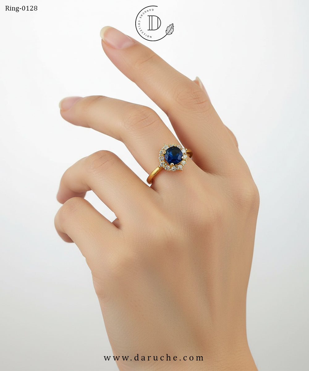 Navy Flower Zircon Adjustable Ring