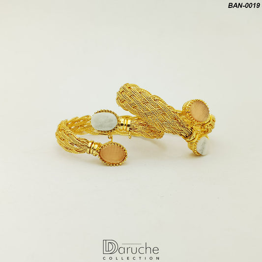 Gold Plated Gem Stones Openable Bangles Pair