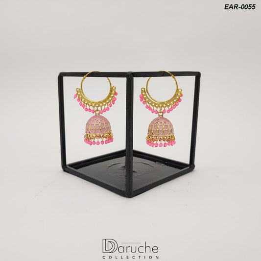 Gold Plated Indian Pink Earrings (EAR-0055)