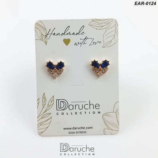 Gold Plated Navy & White Cubic Zircon Stones Earrings