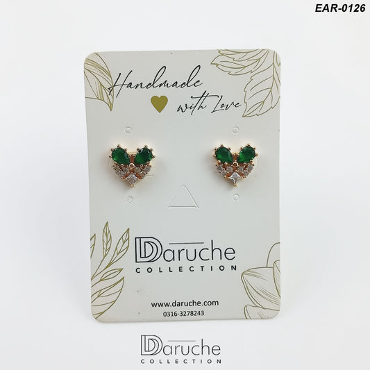 Gold Plated Green & White Cubic Zircon Stones Earrings