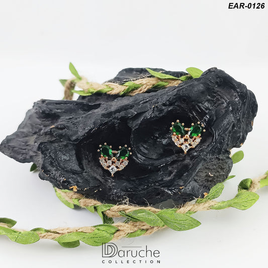 Gold Plated Green & White Cubic Zircon Stones Earrings