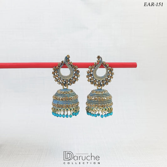 Gold Plated Zircon Stone Meena Earrings