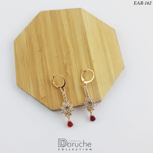 Gold Plated Ruby Cubic Zircon Stones Earrings