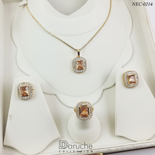 Gold Plated Champagne & White Zircon Stone Necklace Set