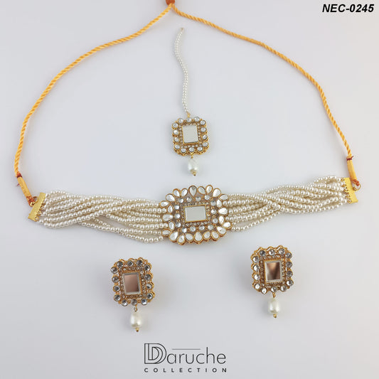 Gold Plated White Necklace Set