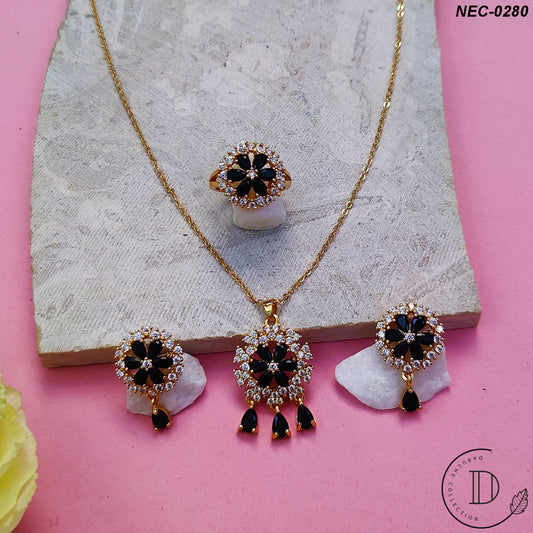 Gold Plated Black & White Zircon Stone Necklace Set