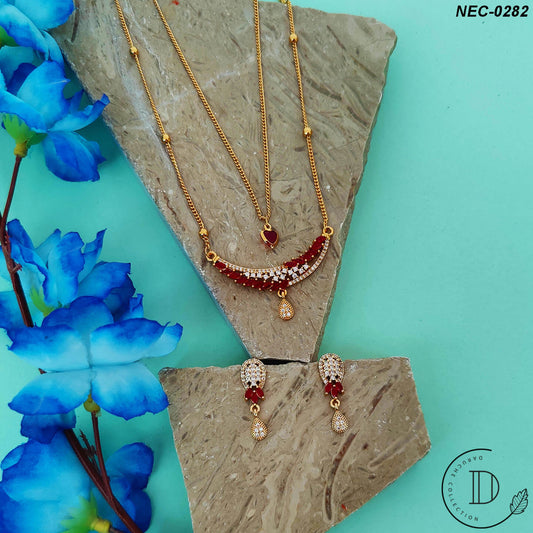 Gold Plated Ruby & White Zircon Stone Necklace Set