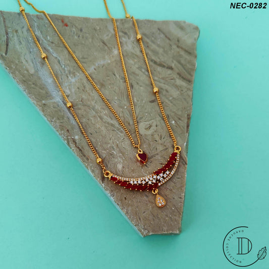 Gold Plated Ruby & White Zircon Stone Necklace Set