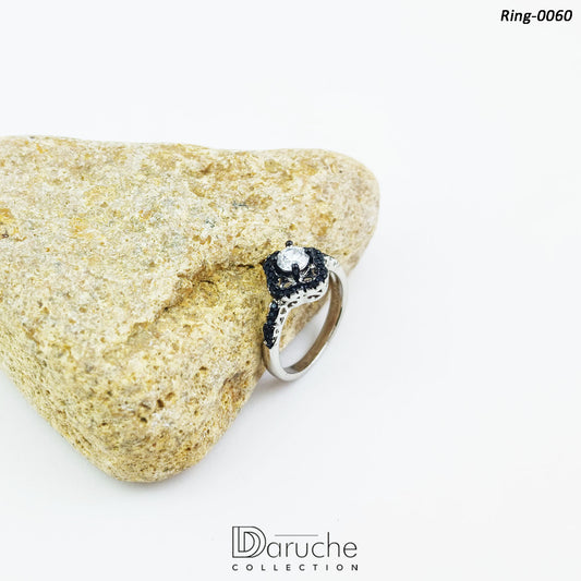 Silver Plated Black & White Cubic Zircon Stone Ring