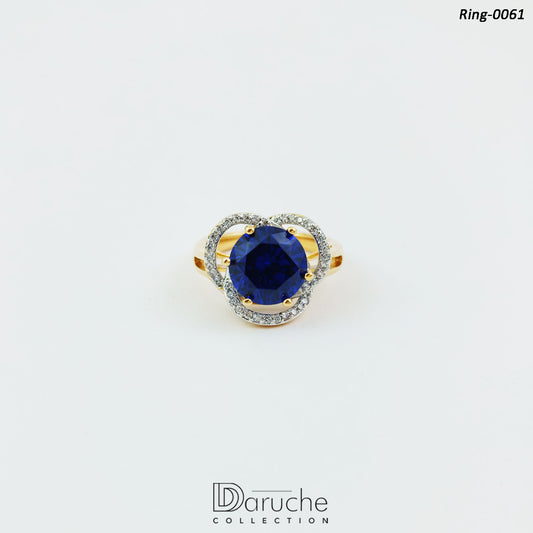 Gold Plated Navy & White Cubic Ring