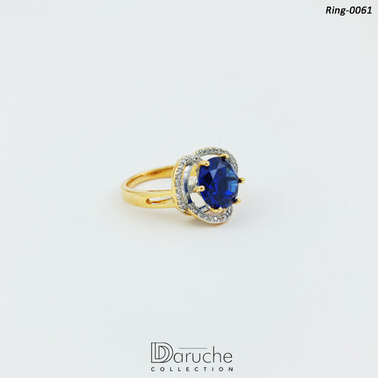 Gold Plated Navy & White Cubic Ring