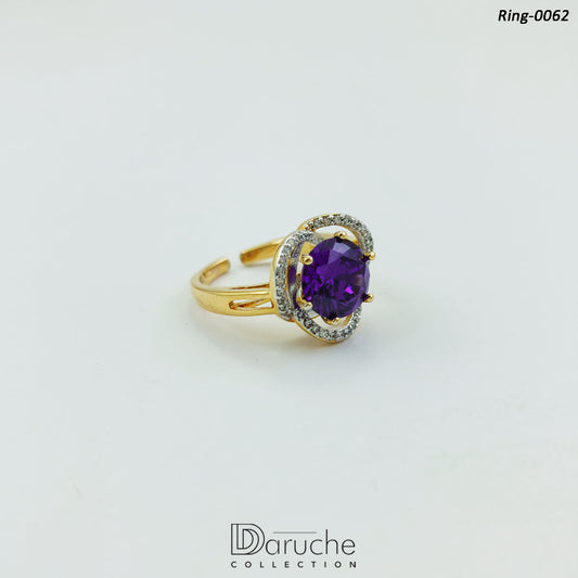 Gold Plated Purple & White Cubic Ring