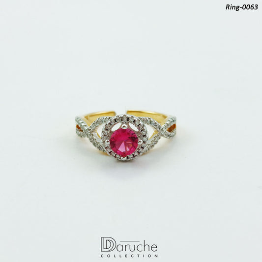 Gold Plated Pink & White Cubic Ring