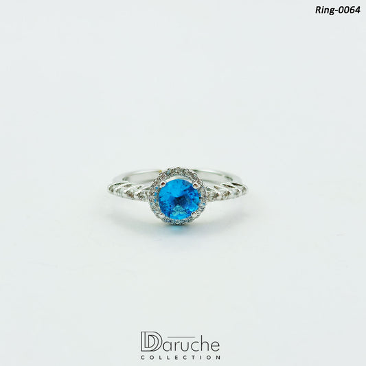 Silver Plated Bright Blue & White Cubic Ring