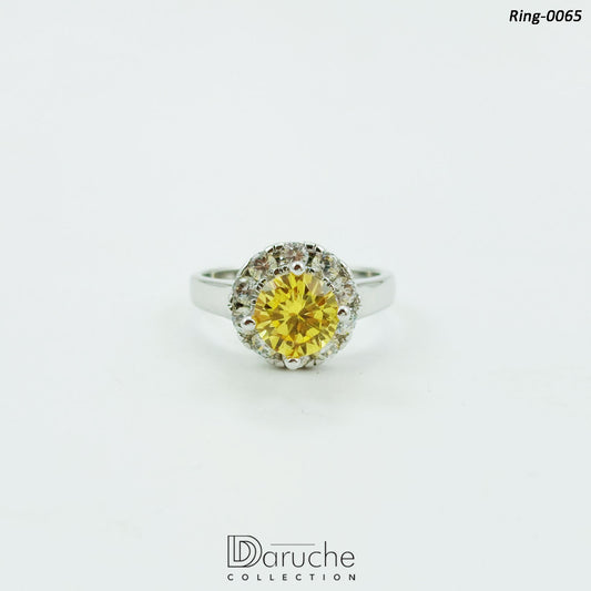 Silver Plated Yellow & White Cubic Ring