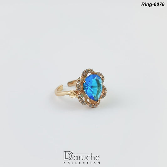 Gold Plated Shocking Blue American Diamond Adjustable Finger Ring