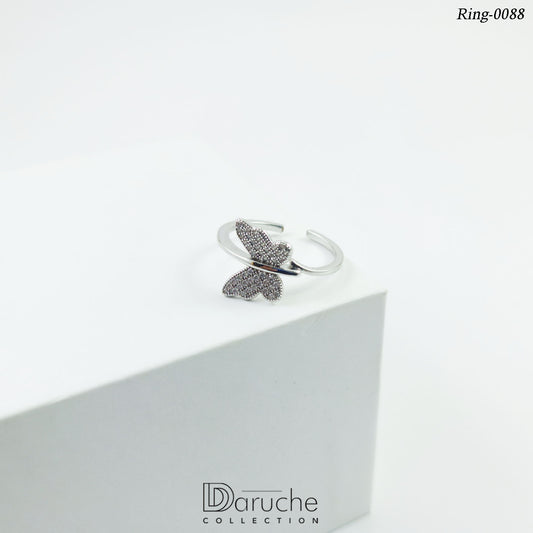 Silver Plated Butterfly Cubic Zircon Stone Adjustable Finger Ring