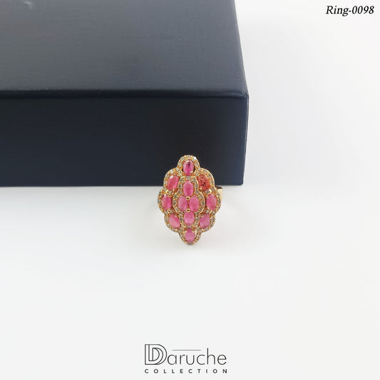 Gold Plated Pink Cubic Zircon Stone Adjustable Ring