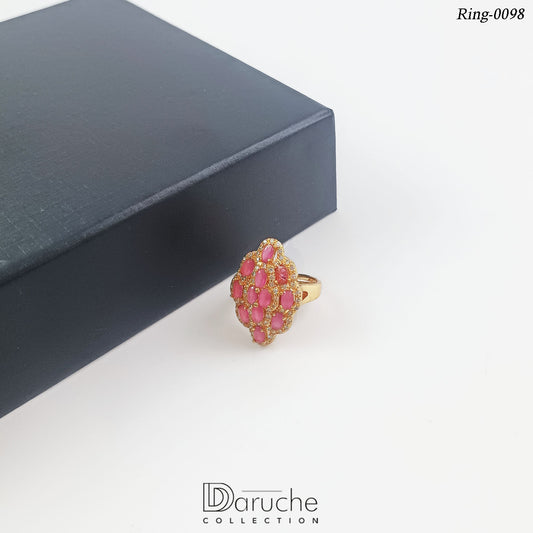 Gold Plated Pink Cubic Zircon Stone Adjustable Ring