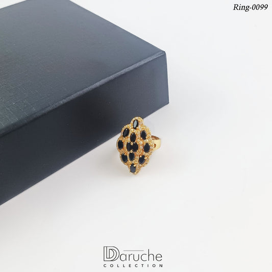 Gold Plated Black Cubic Zircon Stone Adjustable Ring