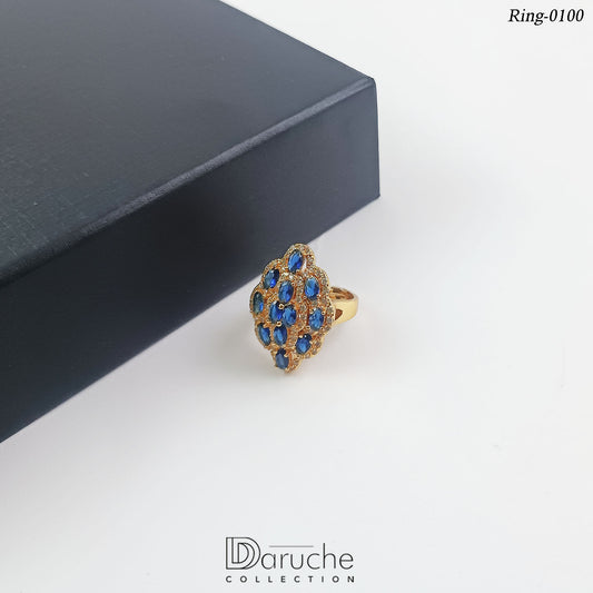 Gold Plated Navy Cubic Zircon Stone Adjustable Ring