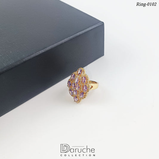 Gold Plated Purple Cubic Zircon Stone Adjustable Ring