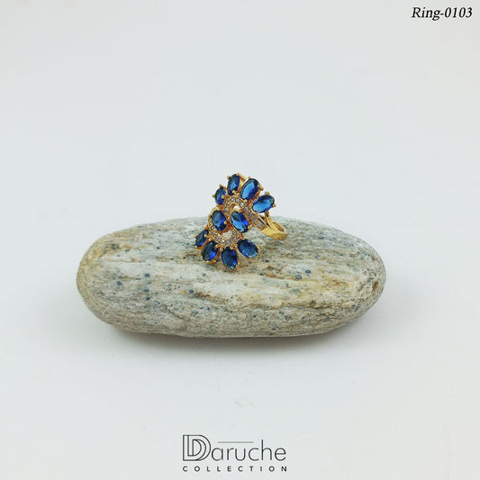 Gold Plated Navy Cubic Zircon Stone Adjustable Ring