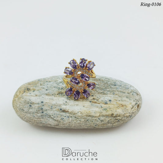 Gold Plated Purple Cubic Zircon Stone Adjustable Ring