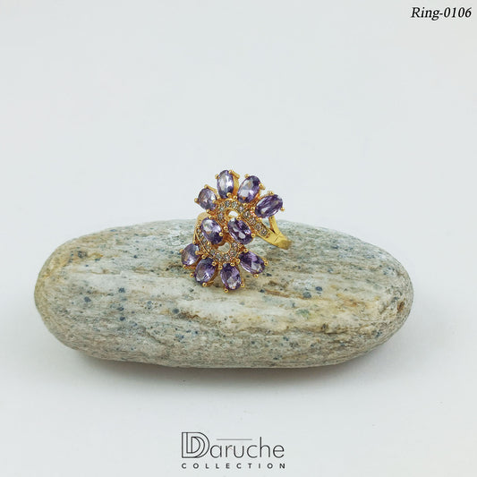 Gold Plated Purple Cubic Zircon Stone Adjustable Ring