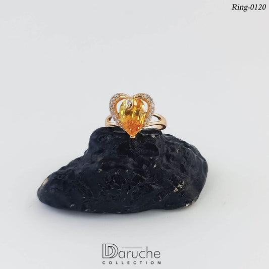 Gold Plated Heart Shape Cubic Zircon Stone Adjustable Finger Ring