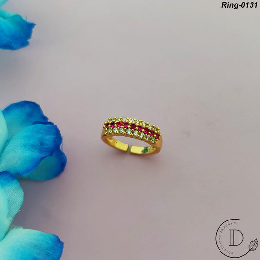 Gold Plated Chetum & White Cubic Zircon Stone Adjustable Finger Ring